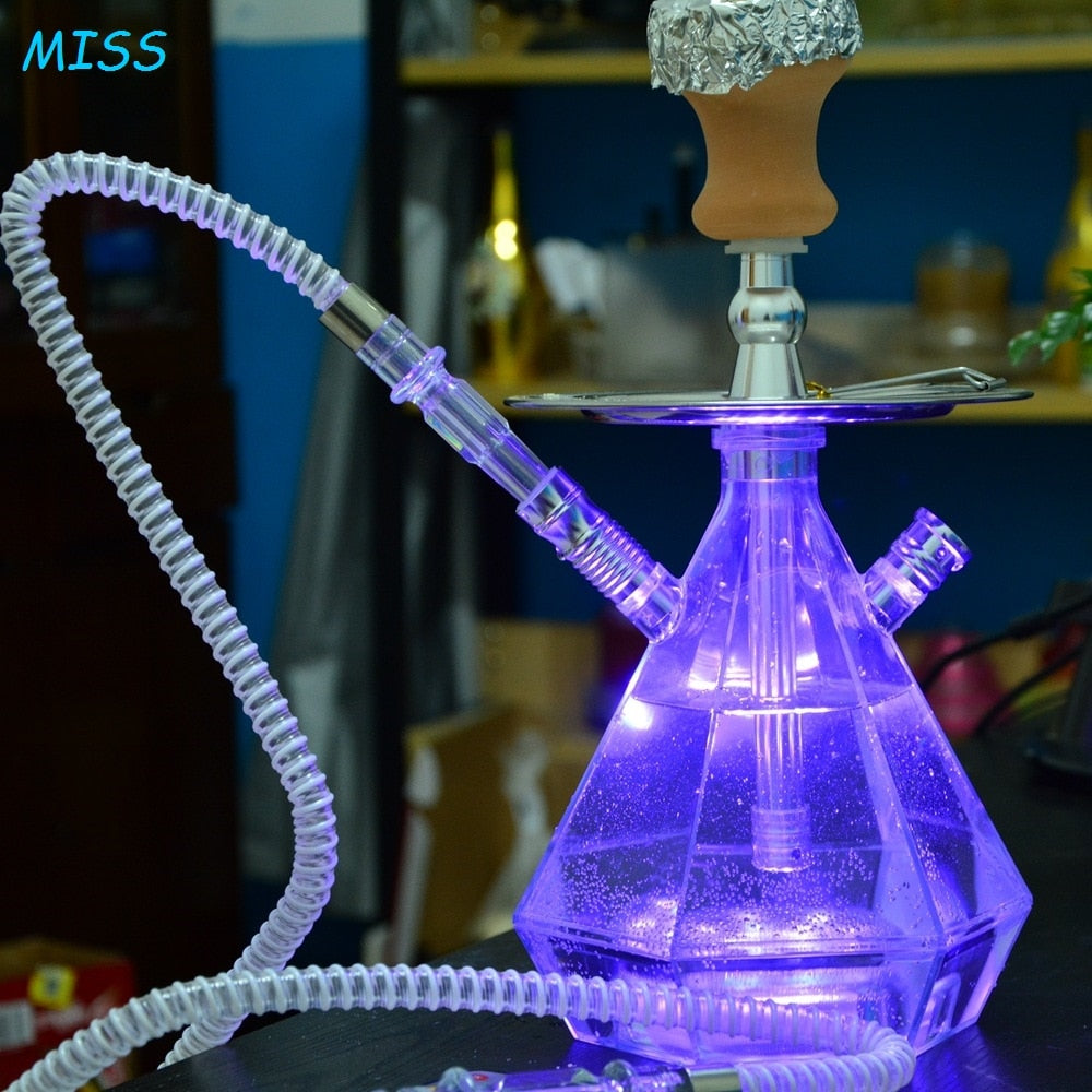 Shisha with LED light \ Diamond Shape \ Kit Set with Coal Holder \ Two hoses